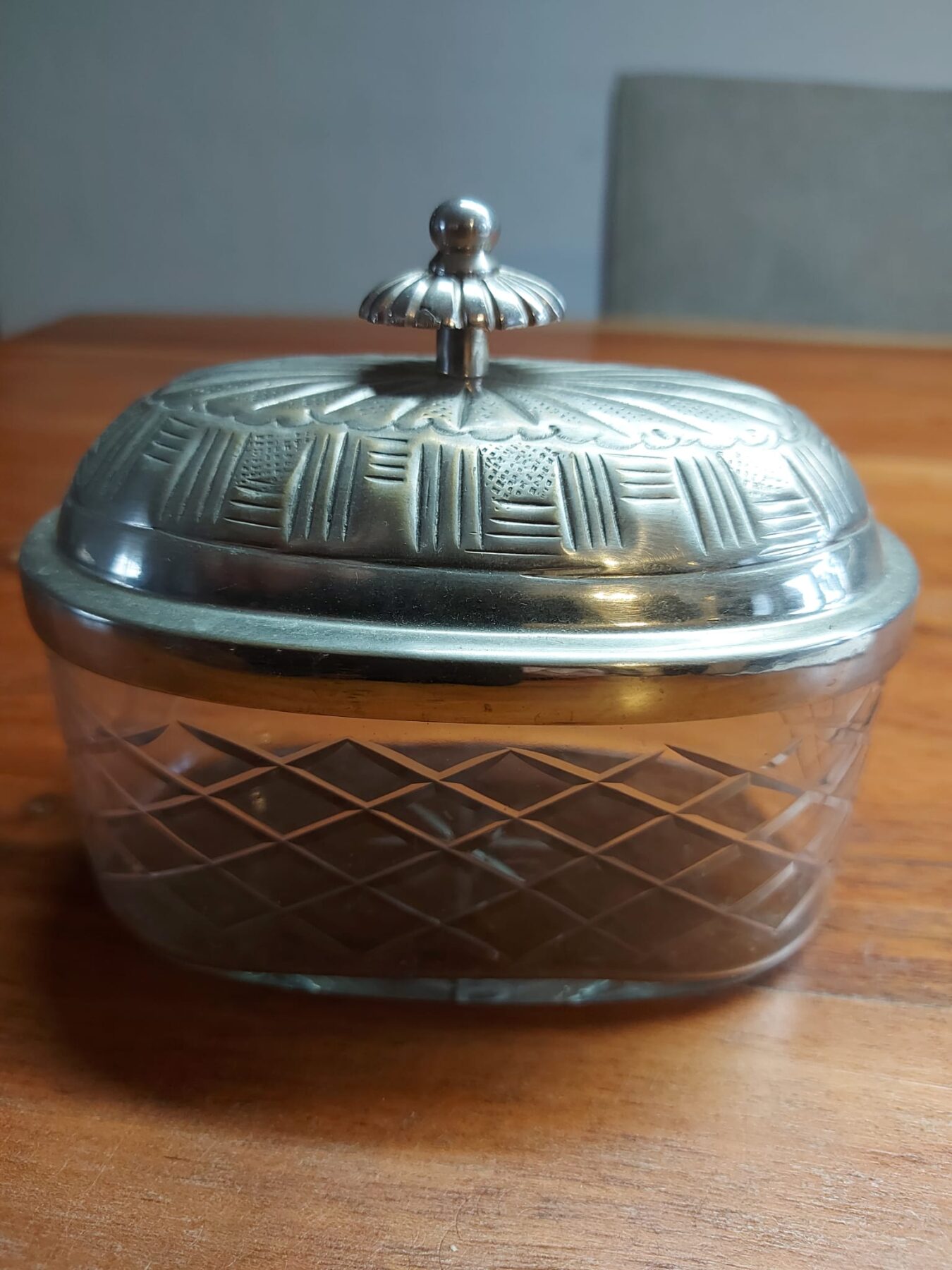 Vintage glazen doosje met metalen deksel - Afbeelding 2