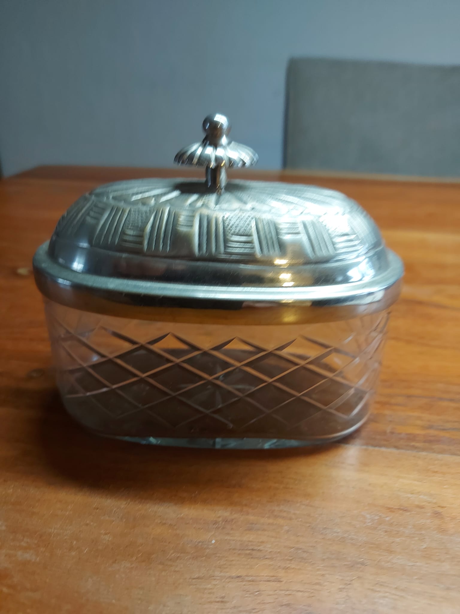 Vintage glazen doosje met metalen deksel - Afbeelding 3